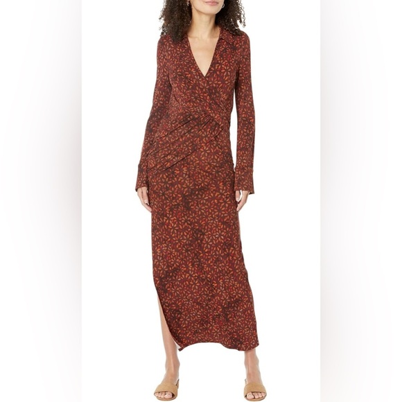 Free People Shayla Wrap Midi Chocolate Combo Dress Size S - Picture 1 of 12